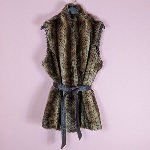 Faux Fur Thigh Length Tie Wrap Vest Size XL